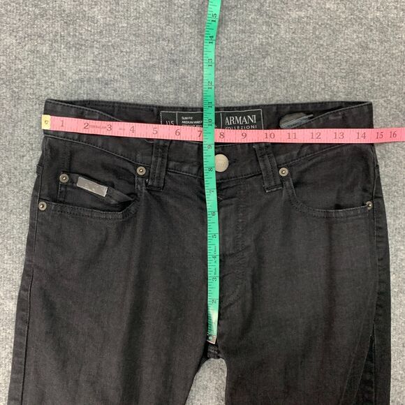 Armani Collezioni Jean Mens 30 Black Slim Fit Medium Waist Straight Tight Leg - Picture 7 of 15